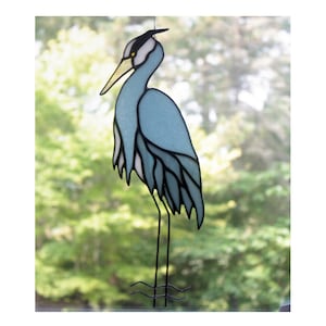 Blue Heron Stained Glass, Stained Glass Bird, Panel, Glass Art, Wildlife Art, Beach Decor, Shorebirds, Bird Lovers Gift