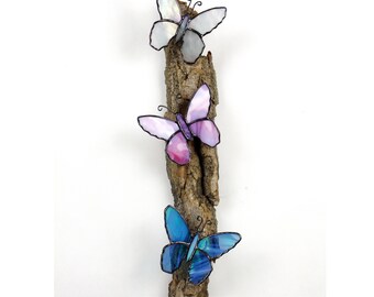 Stained Glass Iridescent Butterflies Wall Hanging