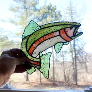 Rainbow Trout Stained Glass, Gifts for Men, Wildlife Art, Glass Art, Stained Glass Fish