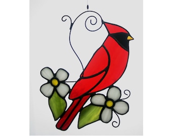 Cardinal Stained Glass Suncatcher, Stained Glass Bird, Glass Art, Wildlife Art, Bird Lovers Gift