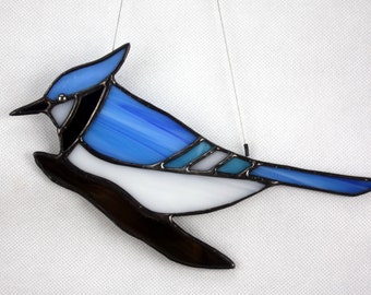 Bluejay Stained Glass Suncatcher, Stained Glass Bird, Glass Art, Wildlife Art, Bird Lovers Gift