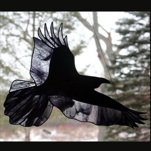 Raven Stained Glass Bird, Raven Art, Gothic Decor, Glass Art, Wildlife Art, Bird Lovers Gift image 1