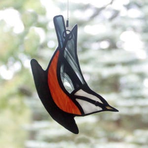 Nuthatch Stained Glass Suncatcher: Red Breasted Bird Art