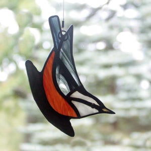 Nuthatch Stained Glass, Red Breasted, Suncatcher, Stained Glass Bird, Glass Art, Wildlife Art, Bird Lovers Gift image 1