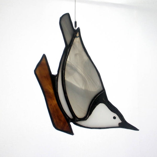 Nuthatch, Stained Glass, White Breasted Suncatcher, Stained Glass Bird, Glass Art, Wildlife Art, Bird Lovers Gift