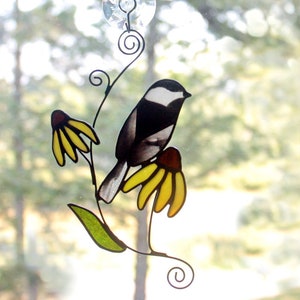 Chickadee Stained Glass Suncatcher, Stained Glass Bird, Glass Art, Wildlife Art, Bird Lovers Gift image 1