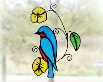 Bluebird Stained Glass Suncatcher, Stained Glass Bird, Glass Art, Wildlife Art, Bird Lovers Gift