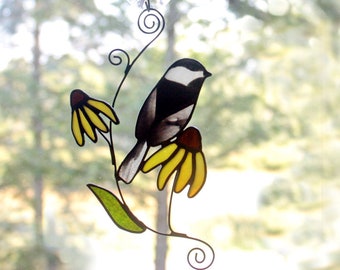 Chickadee Stained Glass Suncatcher, Stained Glass Bird, Glass Art, Wildlife Art, Bird Lovers Gift