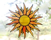 Stained Glass Sun, Suncatcher, Glass Art, Window Decor, Handmade Glass Sun Catcher, Yellow Orange Suncatchers, Stained Glass Window Panel