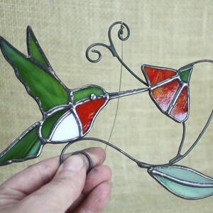 Hummingbird Stained Glass, Stained Glass Bird, Ruby-throated Hummingbird, Bird Sun Catcher, Glass Art, Wildlife Art, Bird Lovers Gift image 3