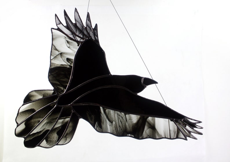 Raven Stained Glass Bird, Raven Art, Gothic Decor, Glass Art, Wildlife Art, Bird Lovers Gift image 8
