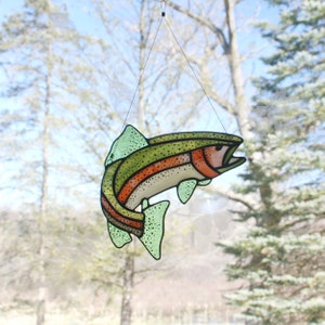 Rainbow Trout Stained Glass, Gifts for Men, Wildlife Art, Glass Art, Stained Glass Fish image 4