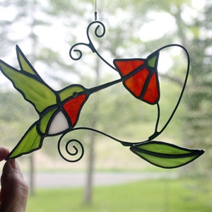 Hummingbird Stained Glass, Stained Glass Bird, Ruby-throated Hummingbird, Bird Sun Catcher, Glass Art, Wildlife Art, Bird Lovers Gift image 2