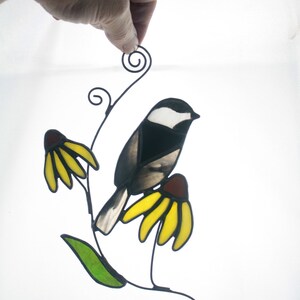 Chickadee Stained Glass Suncatcher, Stained Glass Bird, Glass Art, Wildlife Art, Bird Lovers Gift image 4