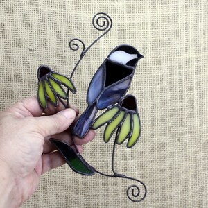 Chickadee Stained Glass Suncatcher, Stained Glass Bird, Glass Art, Wildlife Art, Bird Lovers Gift image 3