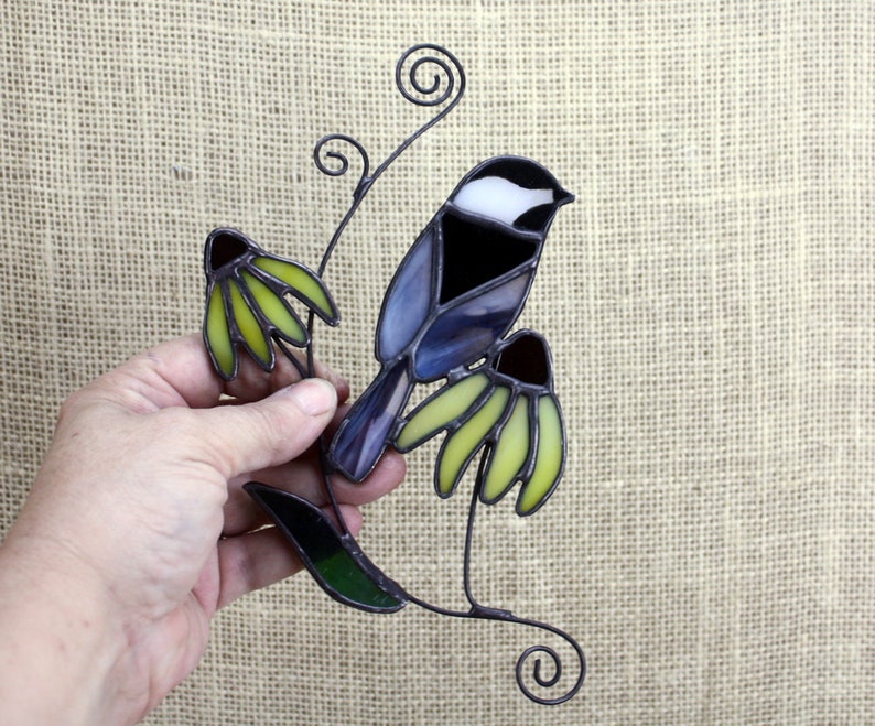 Chickadee Stained Glass Suncatcher, Stained Glass Bird, Glass Art, Wildlife Art, Bird Lovers Gift image 3