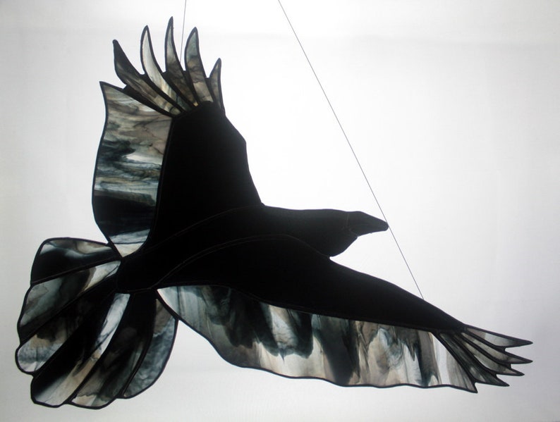 Raven Stained Glass Bird, Raven Art, Gothic Decor, Glass Art, Wildlife Art, Bird Lovers Gift image 5