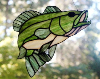Bass Stained Glass, Gifts for Men, Glass Art, Stained Glass Fish