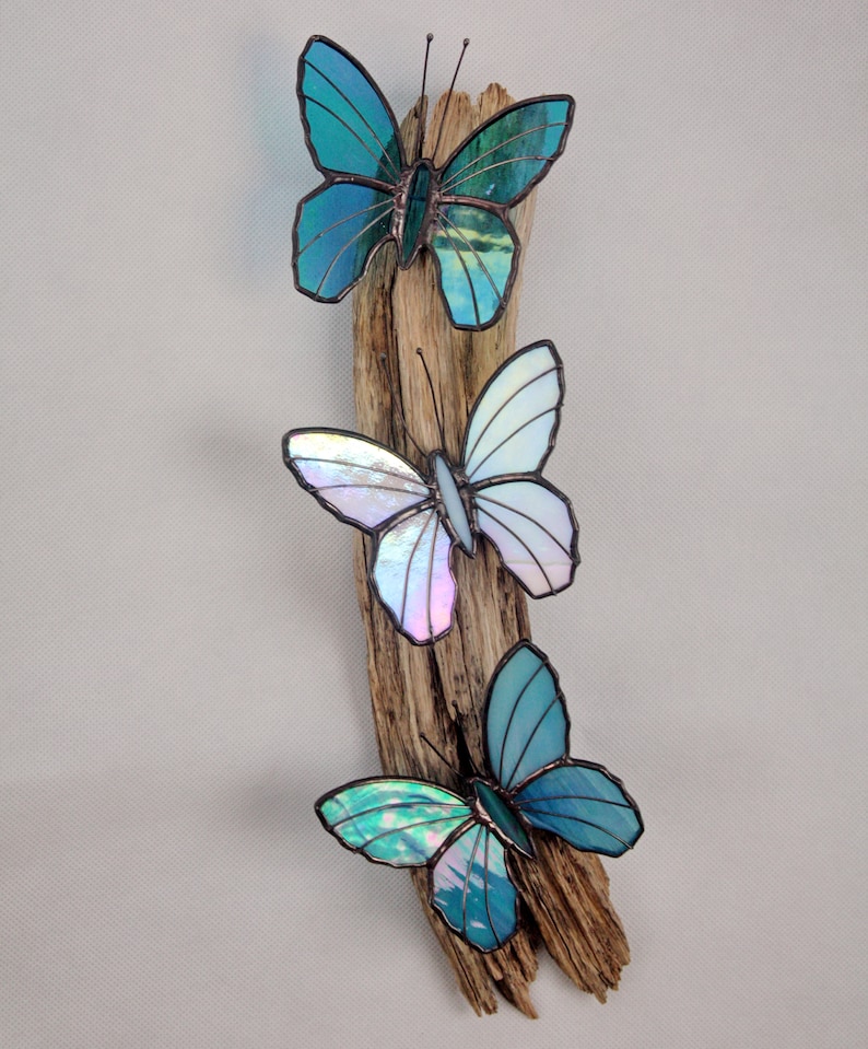 Wildlife Art Glass Art Stained Glass Iridescent Butterflies Wall Hanging Sculpture