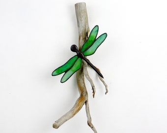 Dragonfly, Stained Glass, Green, Wall Hanging Sculpture, Glass Art, Wildlife Art