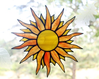 Sun Stained Glass, Suncatcher, Glass Art, Window Decor, Handmade Glass Sun Catcher, Yellow Orange Suncatchers, Stained Glass Window Panel