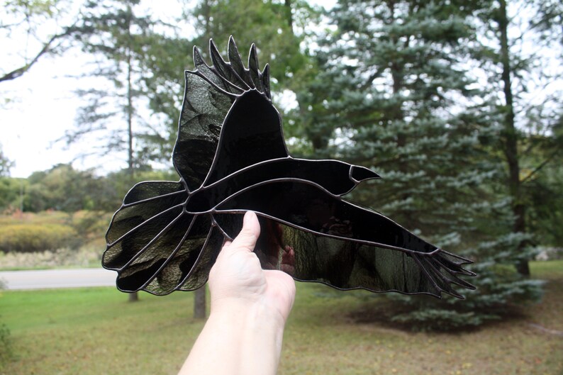 Raven Stained Glass Bird, Raven Art, Gothic Decor, Glass Art, Wildlife Art, Bird Lovers Gift image 7