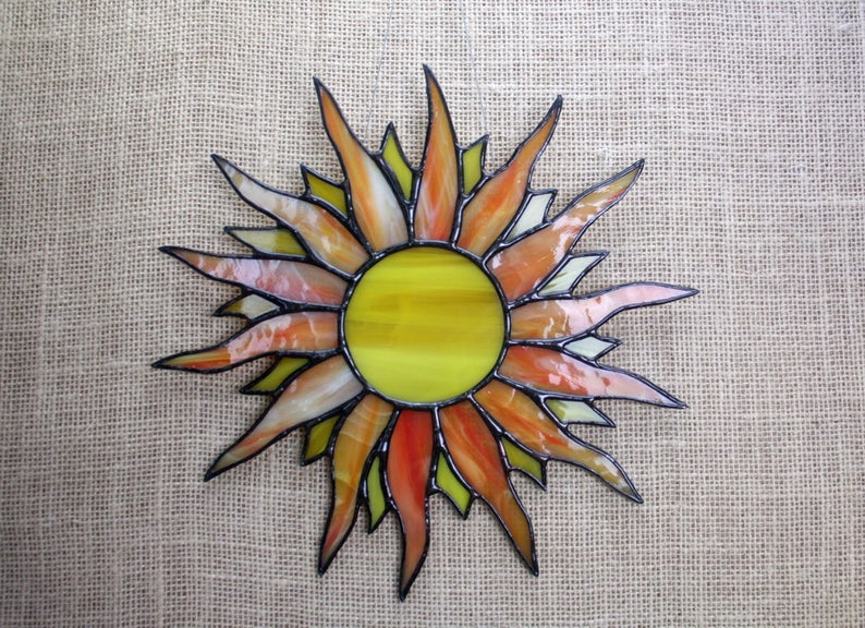 Sun Stained Glass Suncatcher Glass Art Window Decor Etsy
