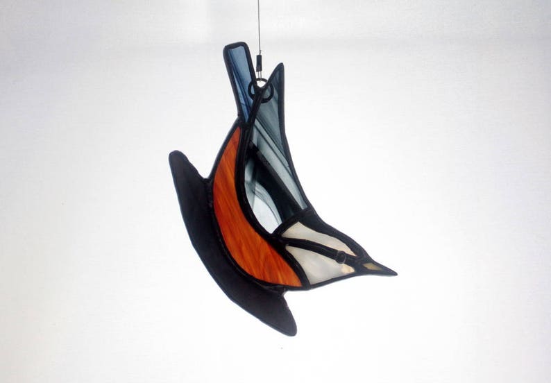 Nuthatch Stained Glass, Red Breasted, Suncatcher, Stained Glass Bird, Glass Art, Wildlife Art, Bird Lovers Gift image 2