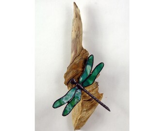 Dragonflies, Stained Glass, Green, Wall Hanging Sculpture, Glass Art, Wildlife Art