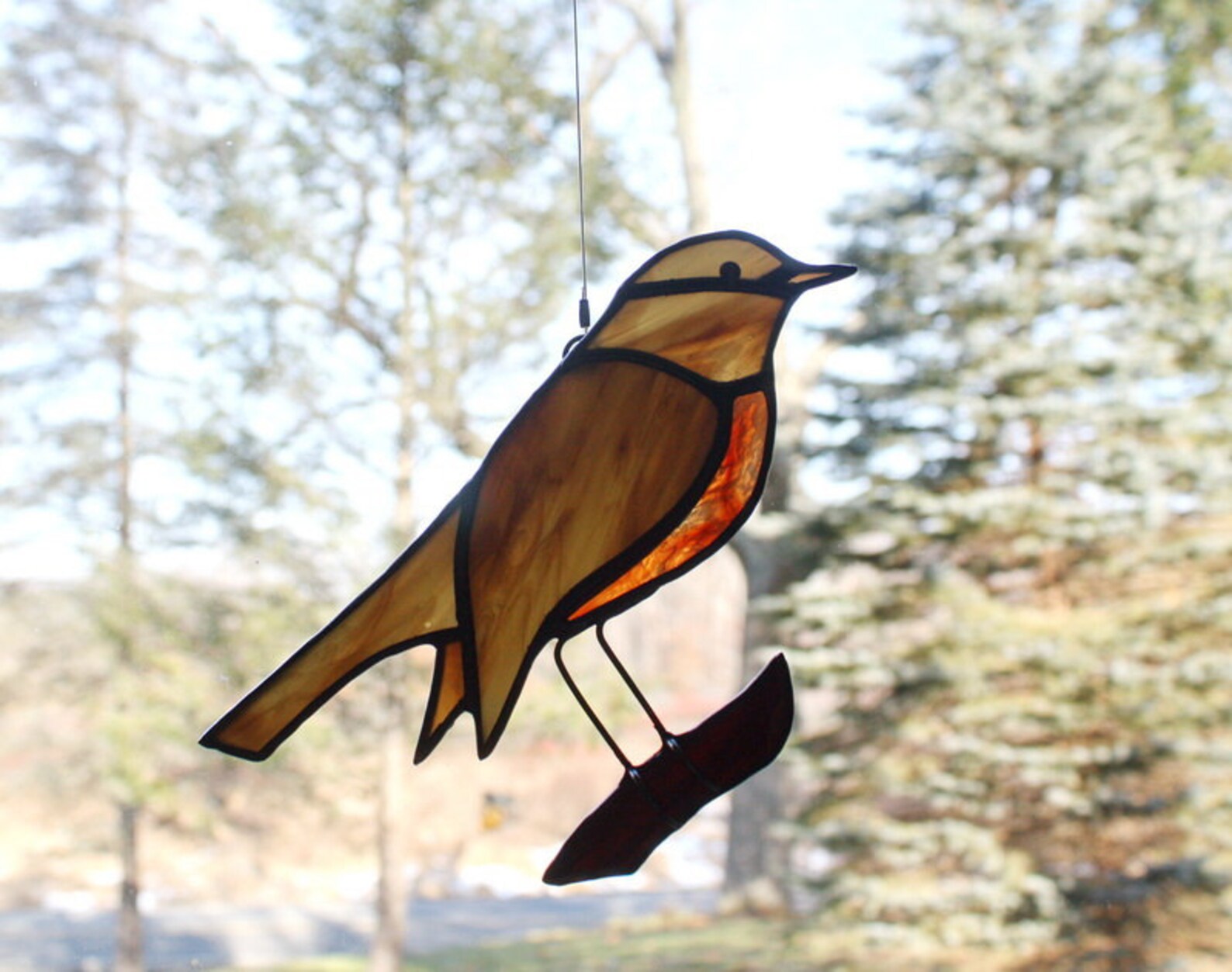 Robin Stained Glass Suncatcher Bird Suncatcher American Etsy