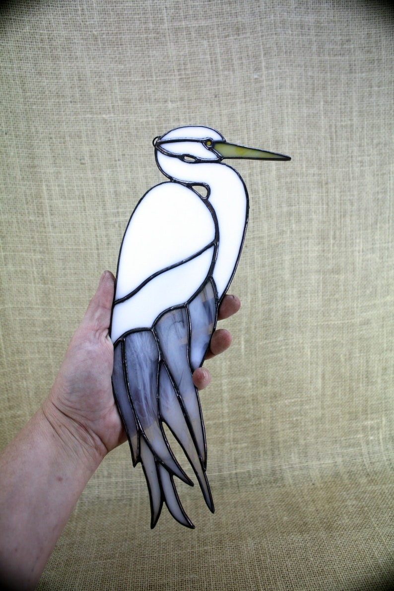 Stained Glass White Egret Stained Glass Bird Stained Glass | Etsy