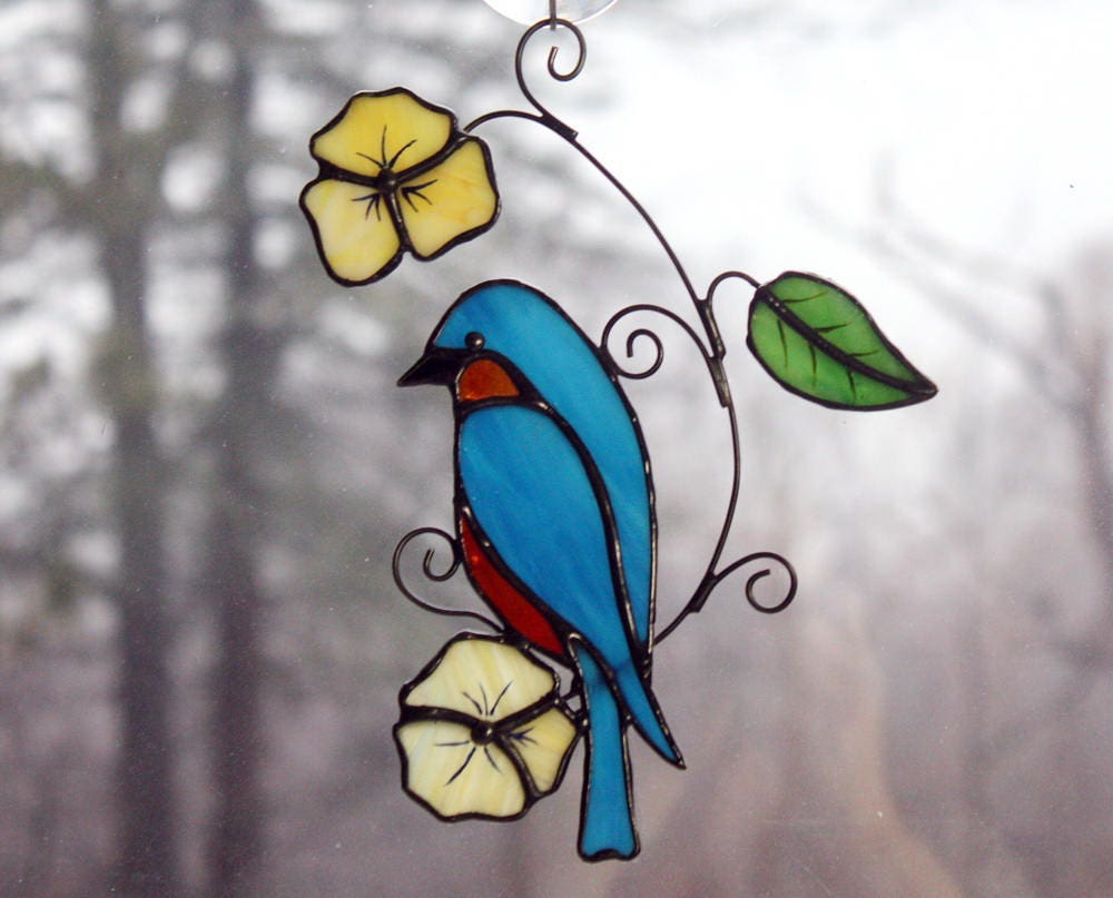 Stained Glass Bluebird Suncatcher Stained Glass Bird Glass | Etsy