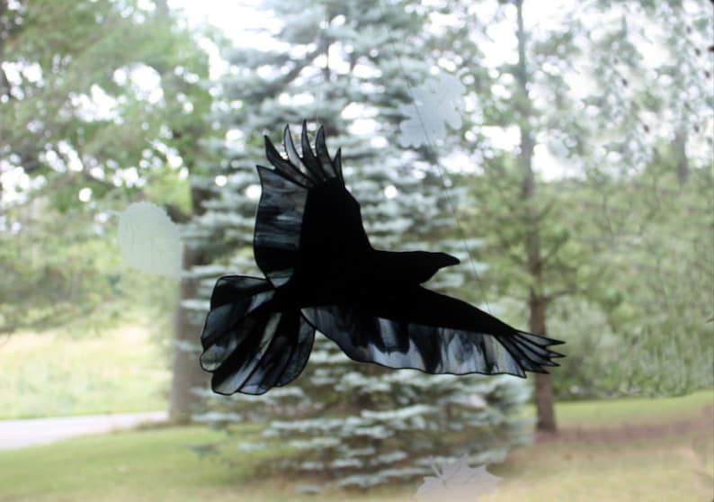 Raven Stained Glass Bird, Raven Art, Gothic Decor, Glass Art, Wildlife Art, Bird Lovers Gift image 9