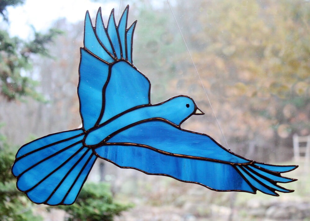 Stained Glass Bluebird Stained Glass Bird Glass Art | Etsy
