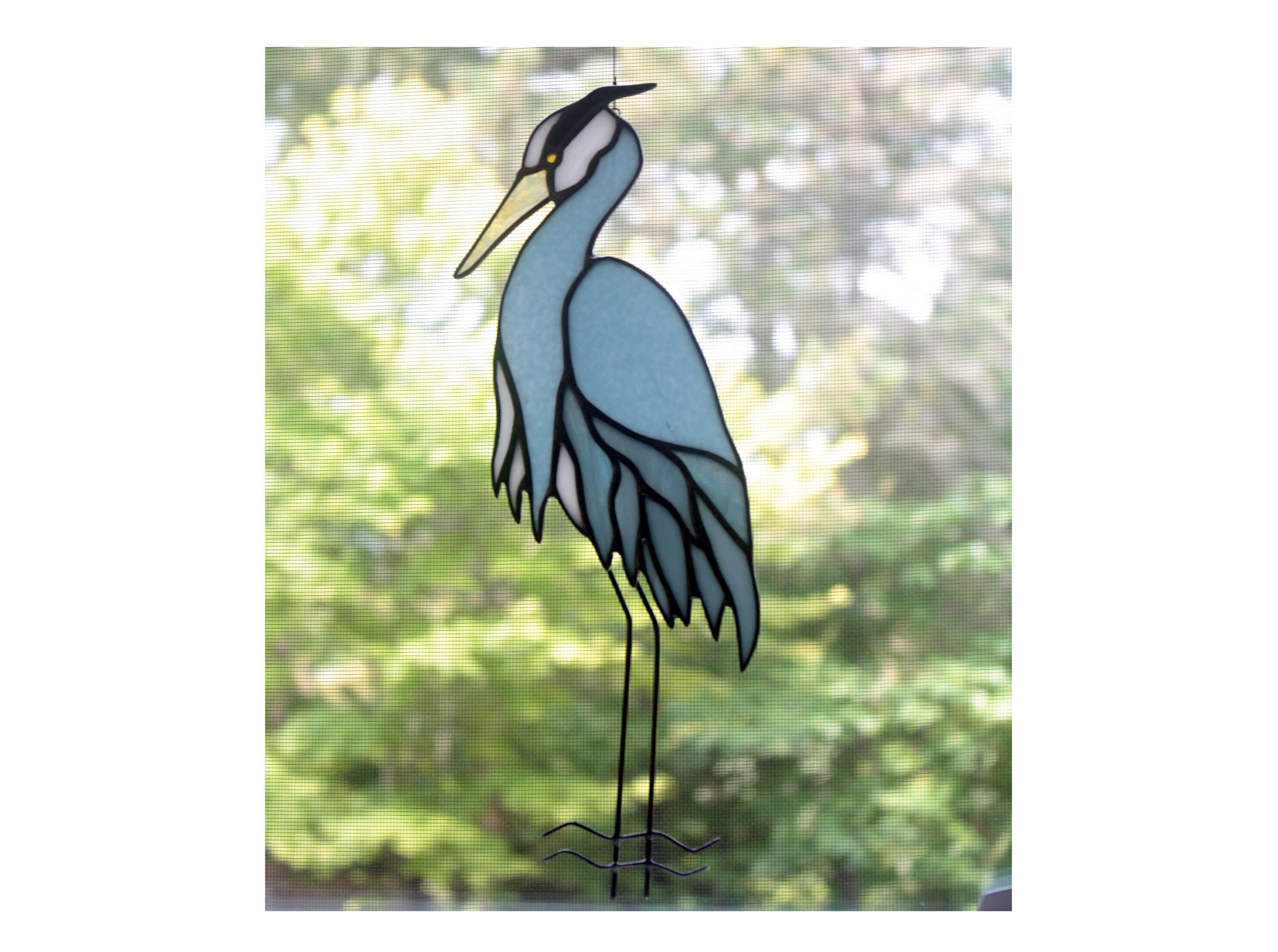 10x14 BLUE HERON Bird Stained Art Glass Suncatcher 10x14 BLUE HERON Bird Stained Art Glass Suncatcher