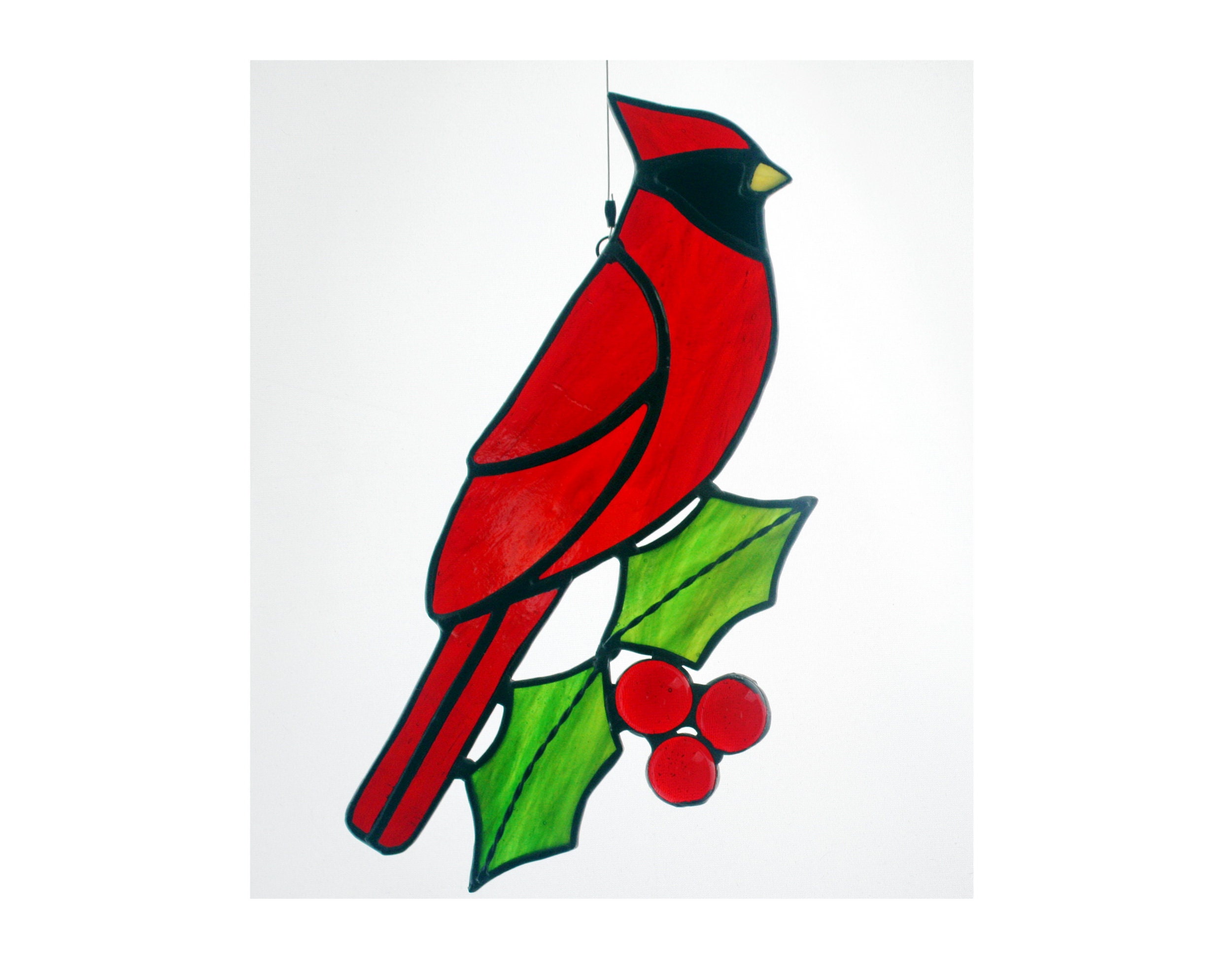 Cardinal Stained Glass Suncatcher With Holly Bird Lovers Etsy