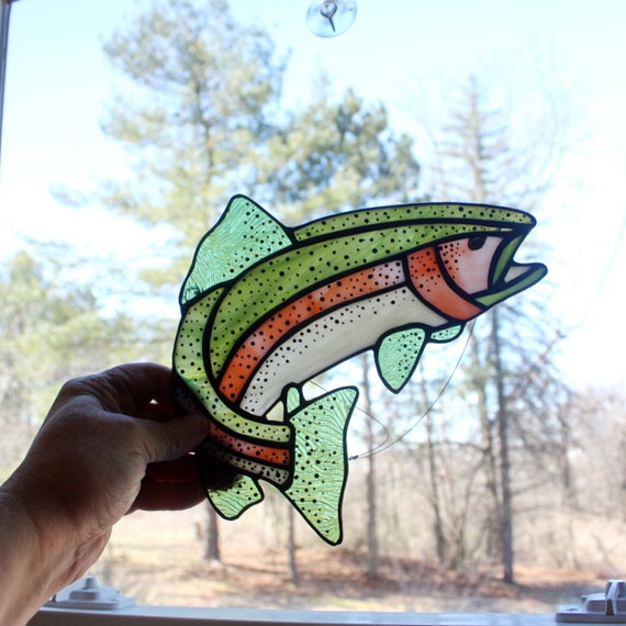Rainbow Trout Stained Glass, Gifts for Men, Wildlife Art, Glass Art,  Stained Glass Fish 