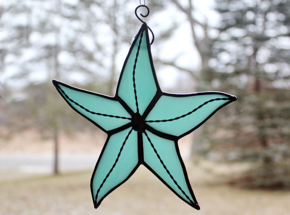 Stained Glass Starfish Suncatcher Seafoam Beach Decor Glass Etsy