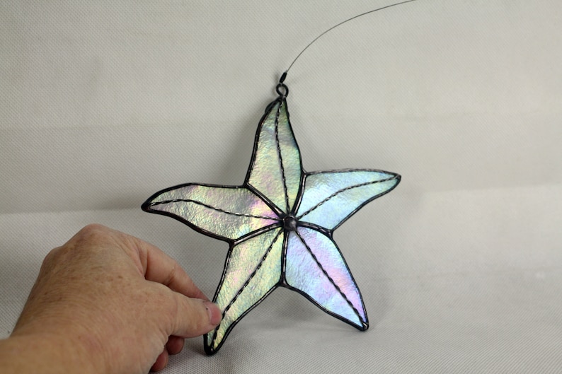 Starfish Stained Glass Suncatcher, White Iridescent, Beach Decor, Glass Art, Mermaid Gift, Gifts for Her image 4