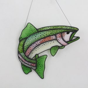 Rainbow Trout Stained Glass, Gifts for Men, Wildlife Art, Glass Art, Stained Glass Fish image 2