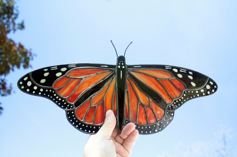 Monarch Butterfly Stained Glass Sun Catcher, Wildlife Art, Glass Art, Gifts for Her image 2