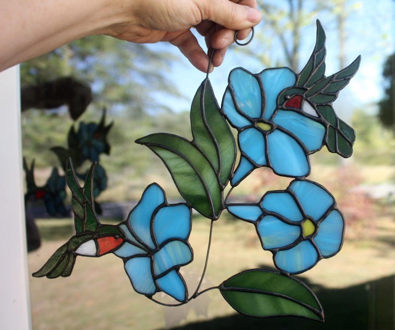 Stained Glass Hummingbirds Stained Glass Bird Suncatcher Etsy
