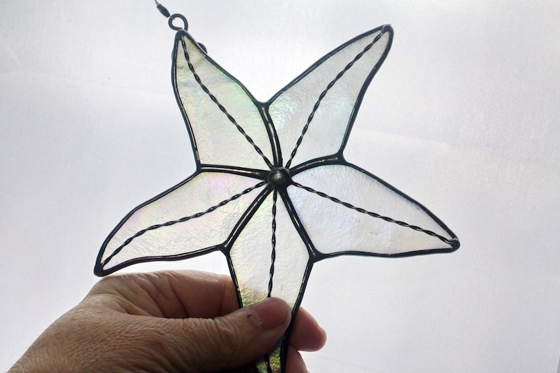 Starfish Stained Glass Suncatcher, White Iridescent, Beach Decor, Glass Art, Mermaid Gift, Gifts for Her image 6