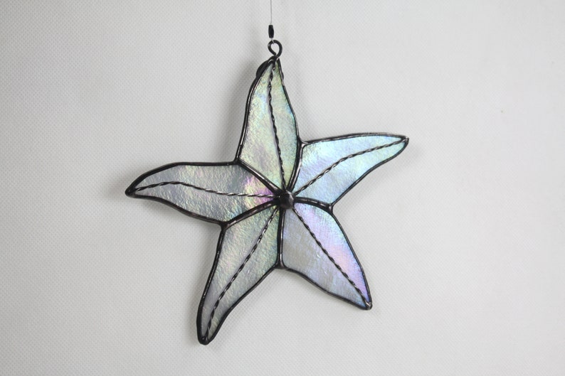 Starfish Stained Glass Suncatcher, White Iridescent, Beach Decor, Glass Art, Mermaid Gift, Gifts for Her image 5