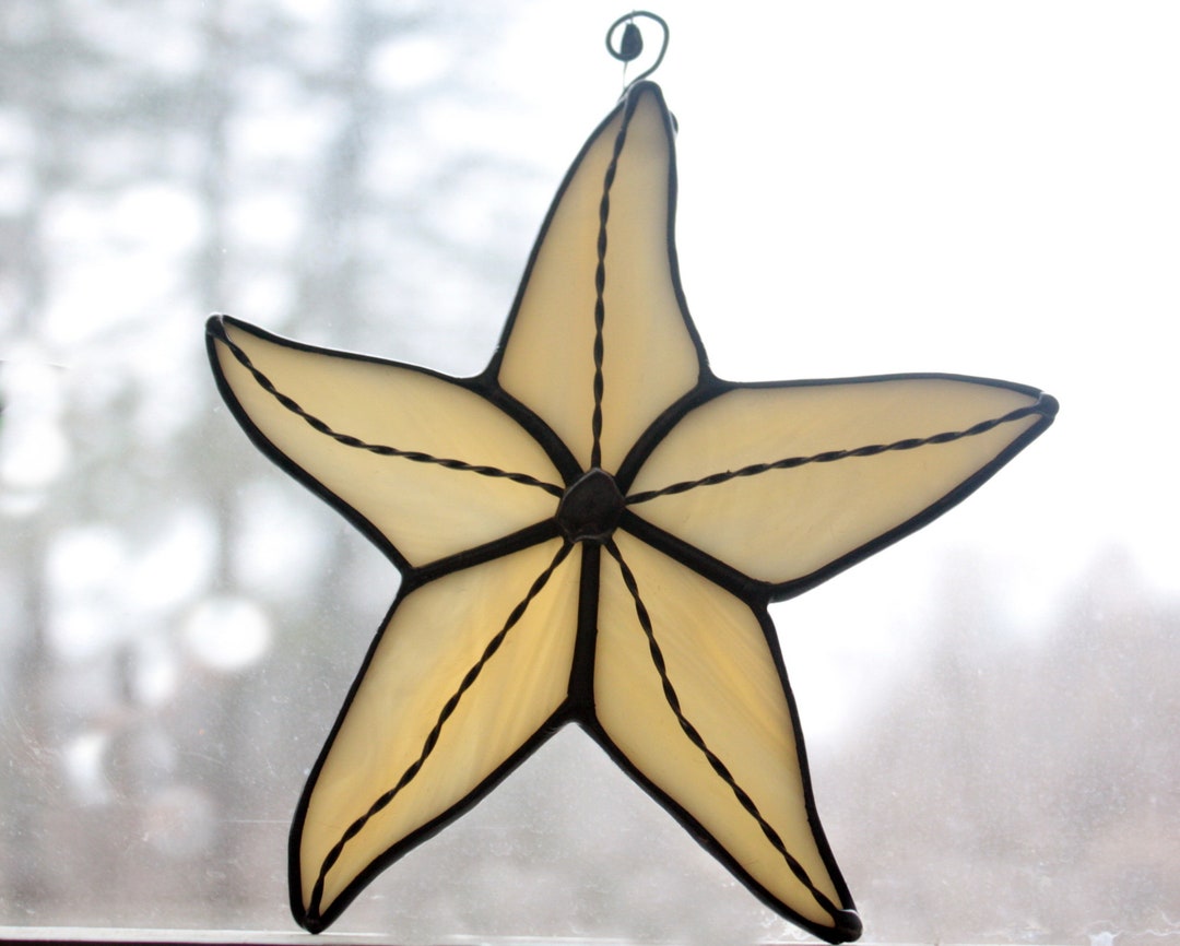Starfish Stained Glass Suncatcher Tan Beach Decor Glass Etsy