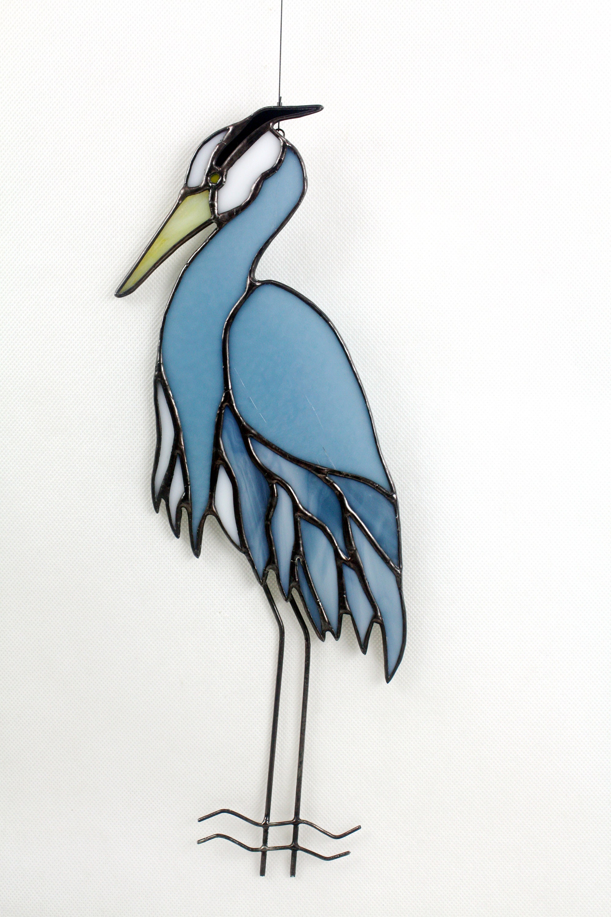 Faux stained glass window, Gallery glass paint, blue heron