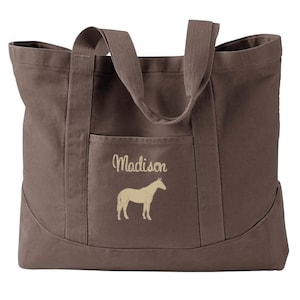 Personalized Horse Riding Tote Bag: Equestrian Gift, Embroidered Canvas Barn Tack Bag