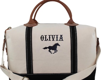 Personalized Equestrian Duffel Bag: Embroidered Horse Travel Tote