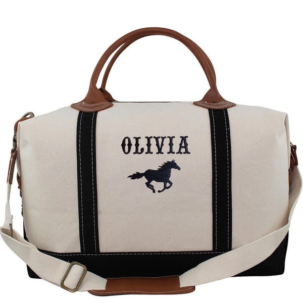Bolsa de viaje ecuestre personalizada: bolso de viaje con bordado de caballo.
