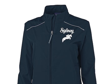 Personalized Horse Riding Jacket: Embroidered Equestrian Windbreaker, Reflective Piping